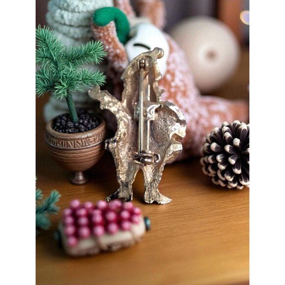 Vintage 1950s-1960s Gold-Tone Santa Claus Enamel Rhinestone Brooch Pin - Picture 3 of 5